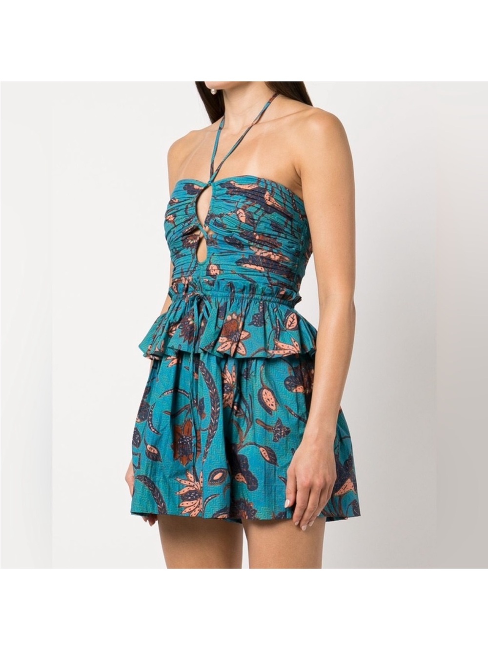 Ulla Johnson Isidro Romper Playsuit 6 Lagoon Teal Floral Print Resort Luxury